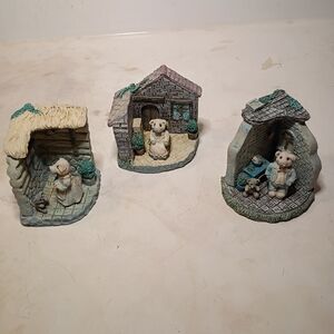 3 Vintage Handpainted Resin Cottage Scene With Pigs